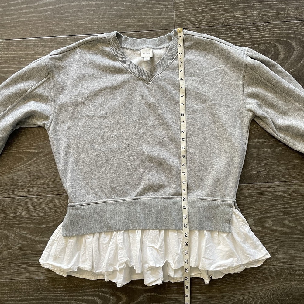 Womens S MAEVE Anthropologie Gray V-Neck Twofer Pullover Sweatshirt White Boho - Picture 9 of 12
